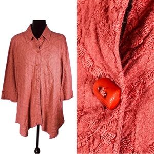 Focus Red Embroidered Jacket Asymmetrical Toggle Button Women's Top Whimsy Boho